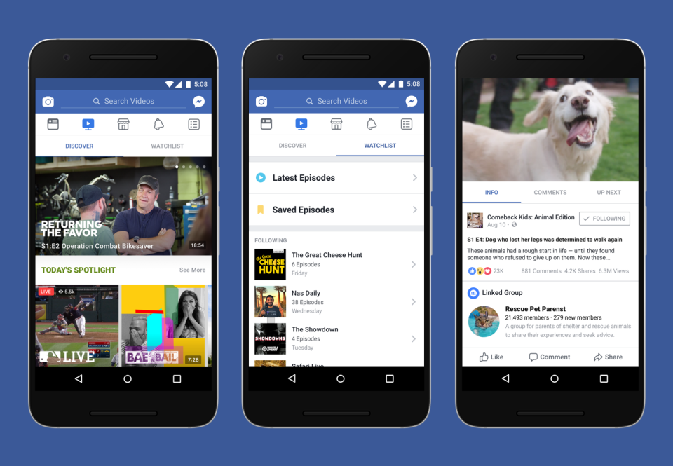 Facebook lanza pestaña ‘Watch’ para ver sus contenidos de video