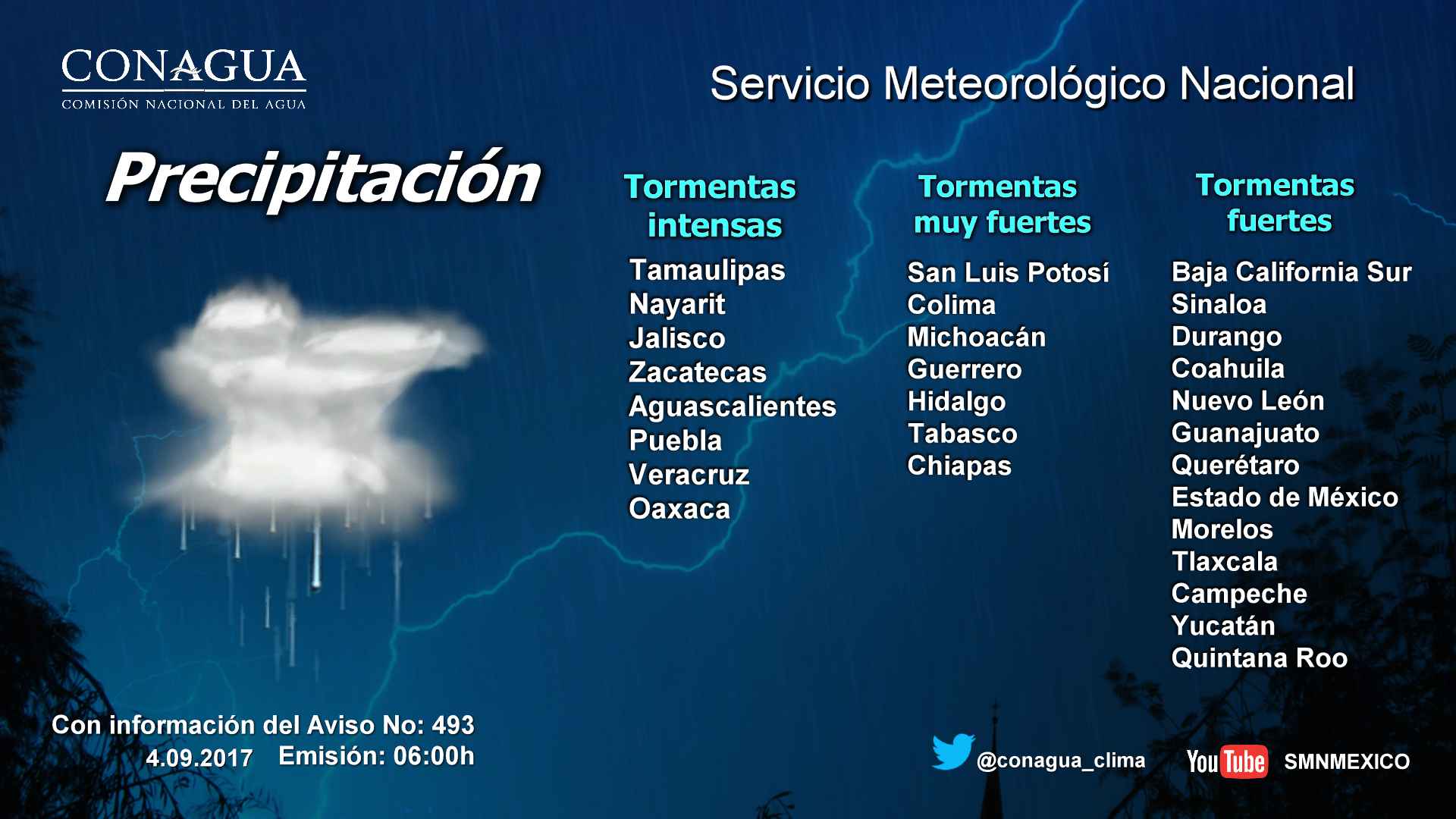 Continuarán las lluvias y tormentas en gran parte del país - 0409-2