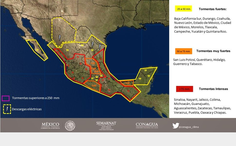 Continuarán las tormentas fuertes en la mayor parte del país - 0509-2