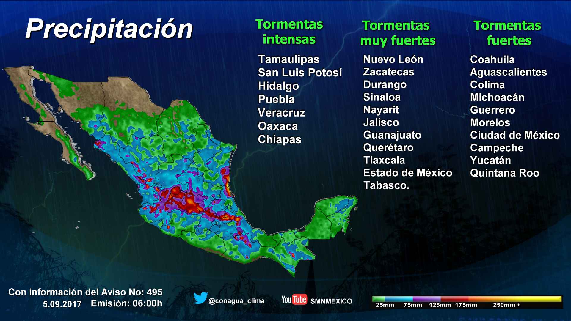 Continuarán las tormentas fuertes en la mayor parte del país - 0509