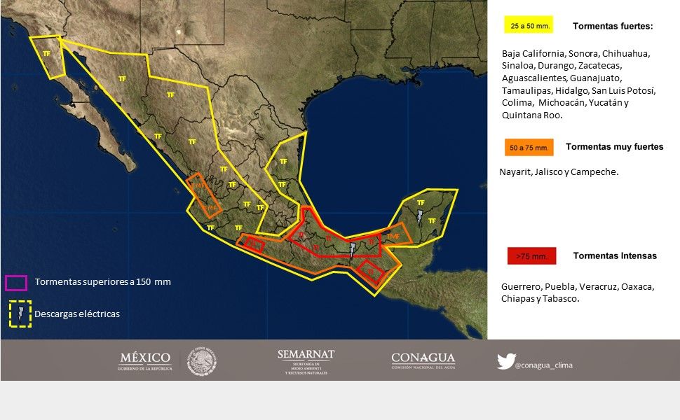 Tormentas intensas afectarán varios estados del país - 1109-2