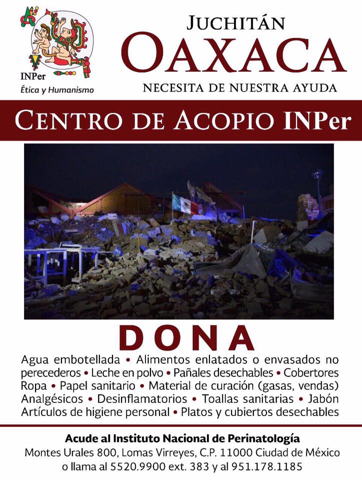 Centros de acopio en la Ciudad de México para apoyar a Oaxaca y Chiapas - 21462885_1461345180587297_6794915435188185774_n