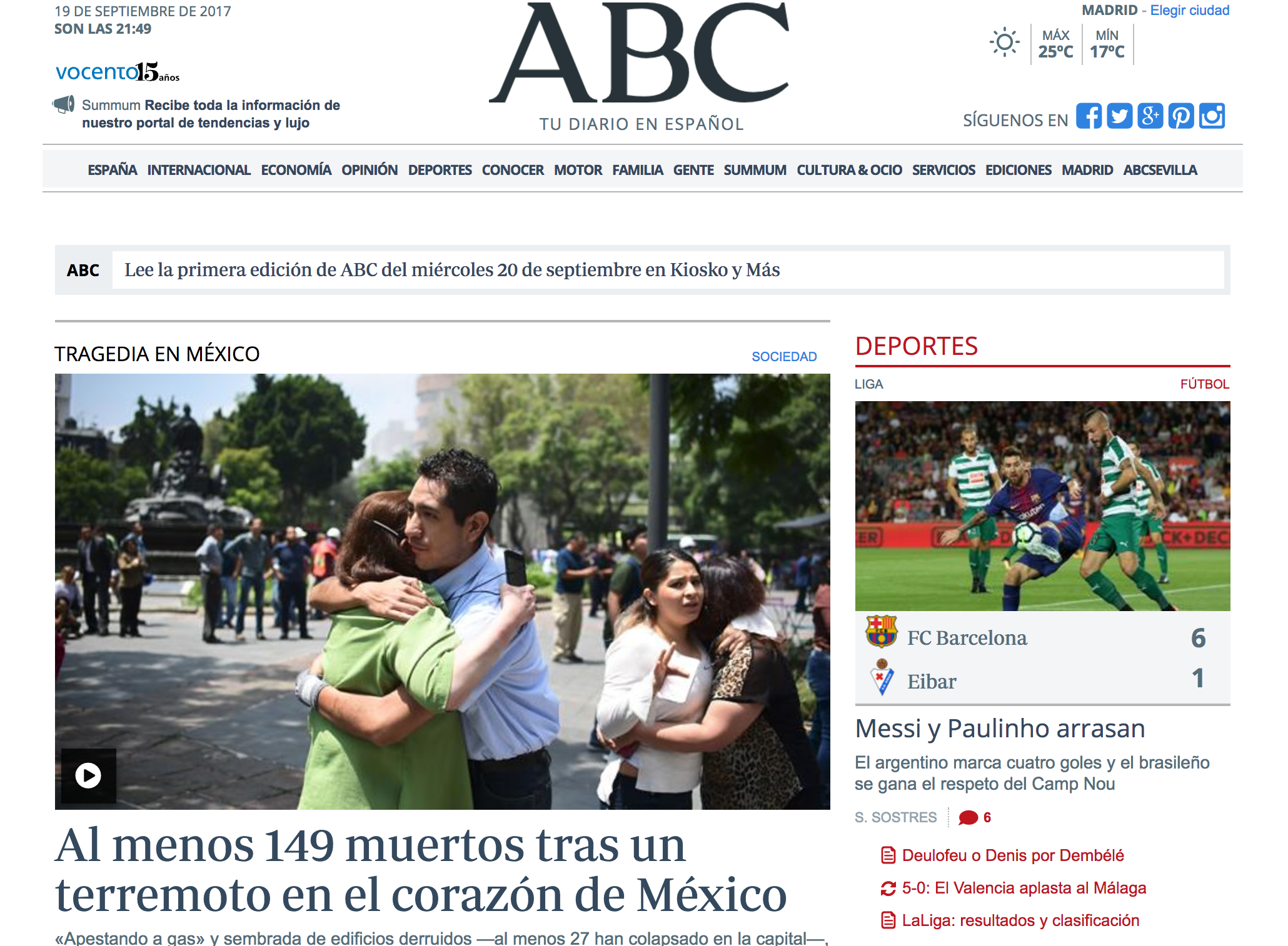 Reacciones en el mundo tras sismo en México - abc-terremoto