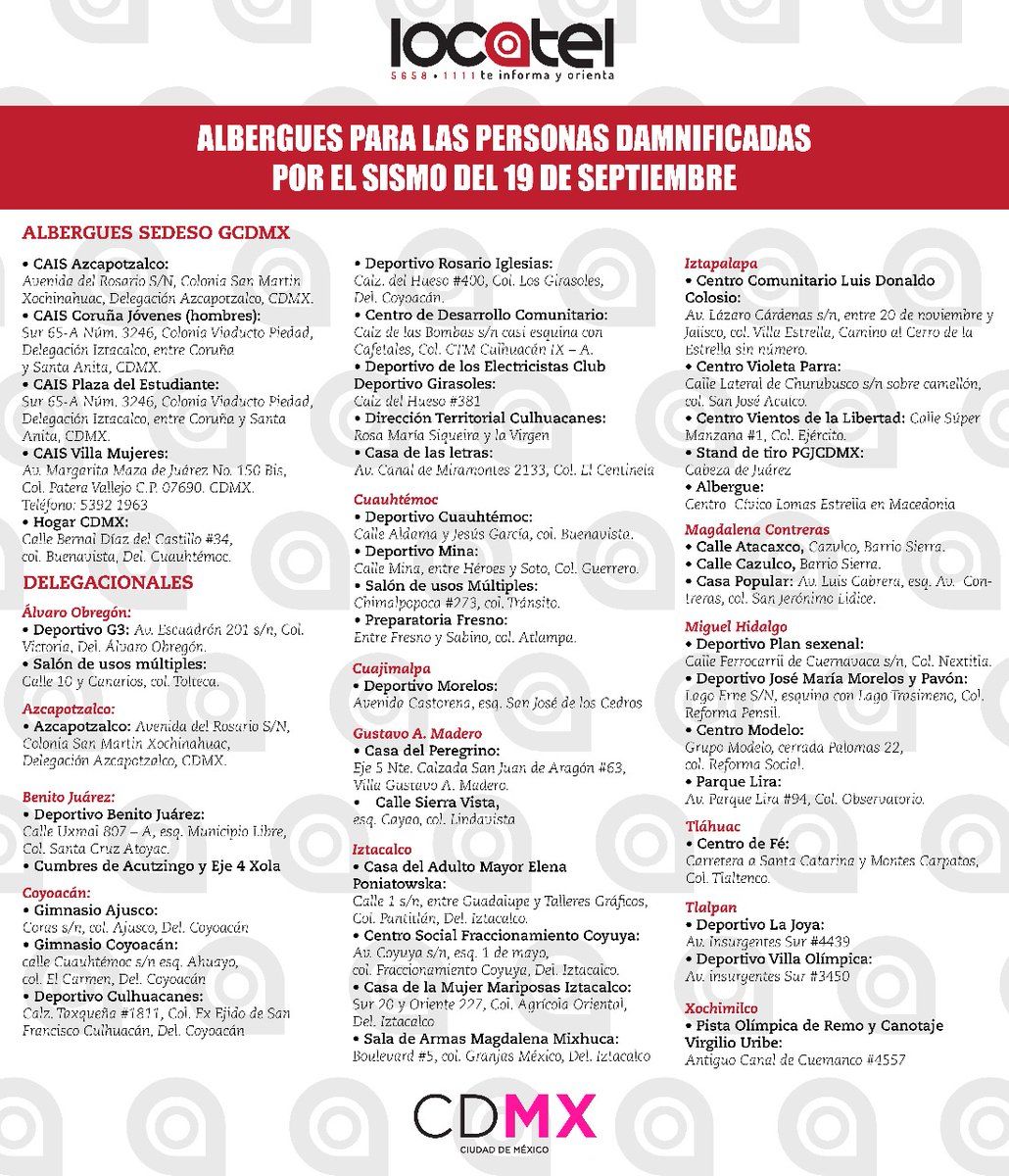 Google publica lista de afectados por terremoto - albergues-cdmx