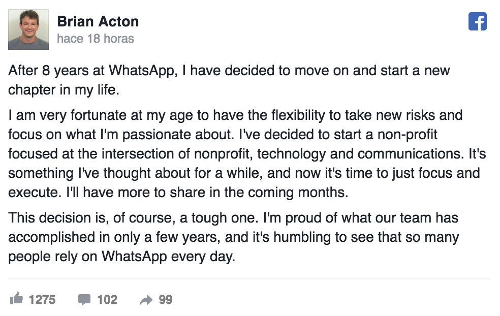 Cofundador de WhatsApp anuncia su salida - brian-acton