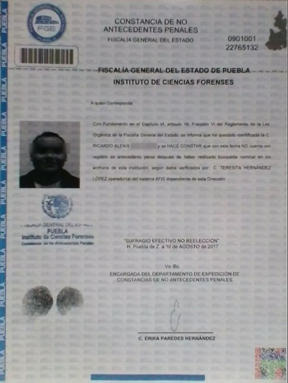 Presunto asesino de Mara fue detenido en marzo por robo de combustible - carta-de-no-antecedentes-penales