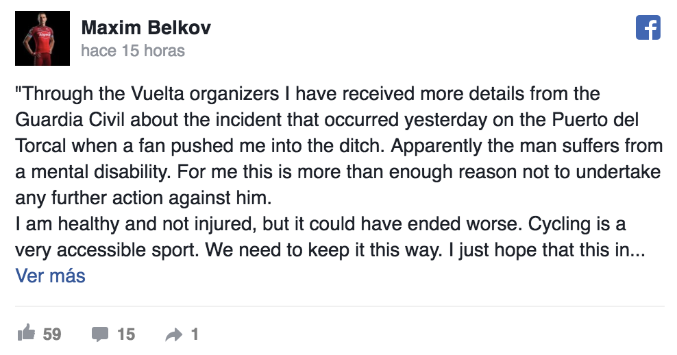 #Video Aficionado derriba al ciclista Maxim Belkov - ciclista