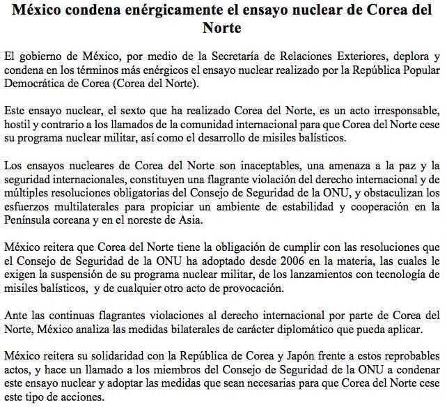 México condena prueba nuclear de Corea del Norte - corea-del-norte