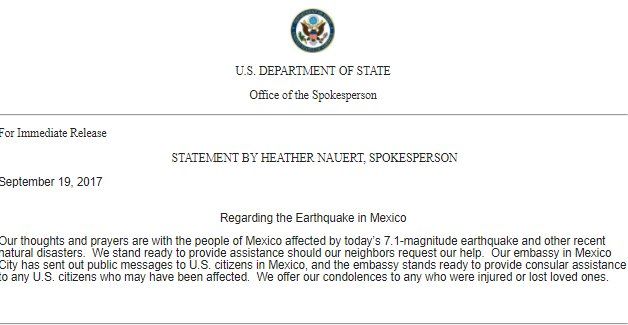 Gobierno de Estados Unidos ofrece apoyo a México - departamento-de-estado