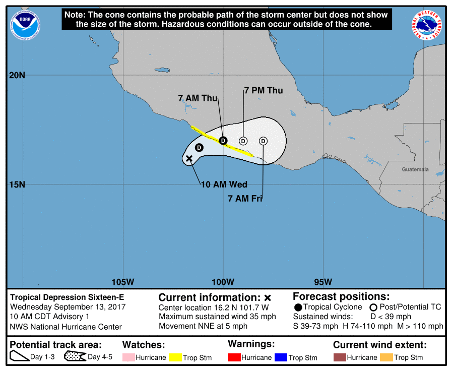 Se forma depresión tropical 16E al sur de Guerrero - depresion-16-e