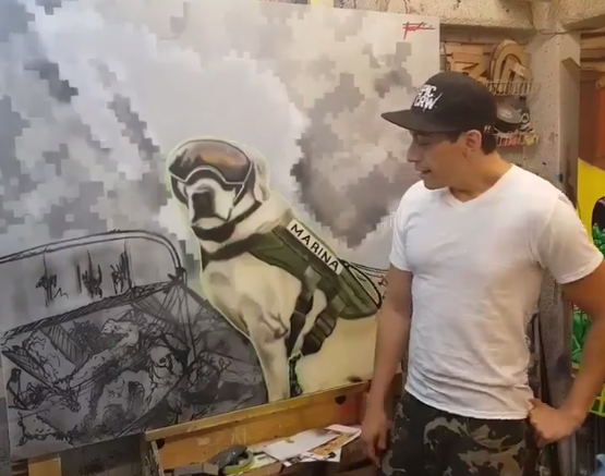 Subastarán cuadro de perra rescatista en apoyo a damnificados