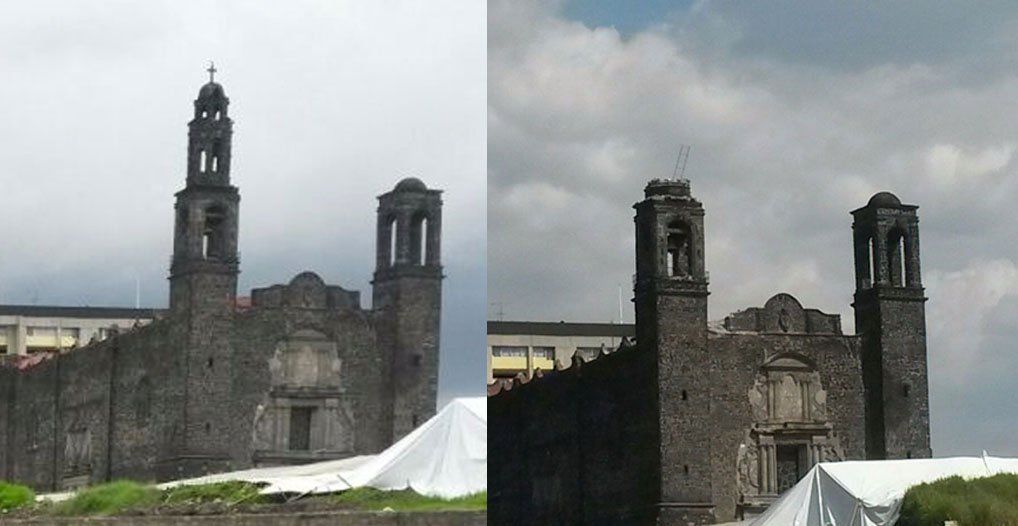 Se derrumba torre de iglesia en Tlaltelolco por sismo