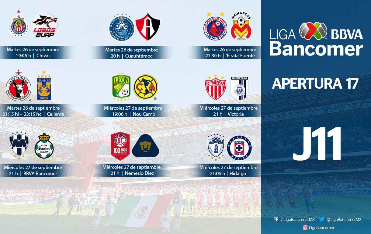 Dan a conocer horarios de la jornada 11 de la Liga MX