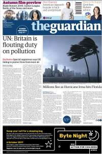 Sismo y huracán Irma en primeras planas del lunes - portadas-11-sept-guardian