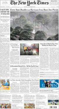 Sismo y huracán Irma en primeras planas del lunes - portadas-11-sept-nyt