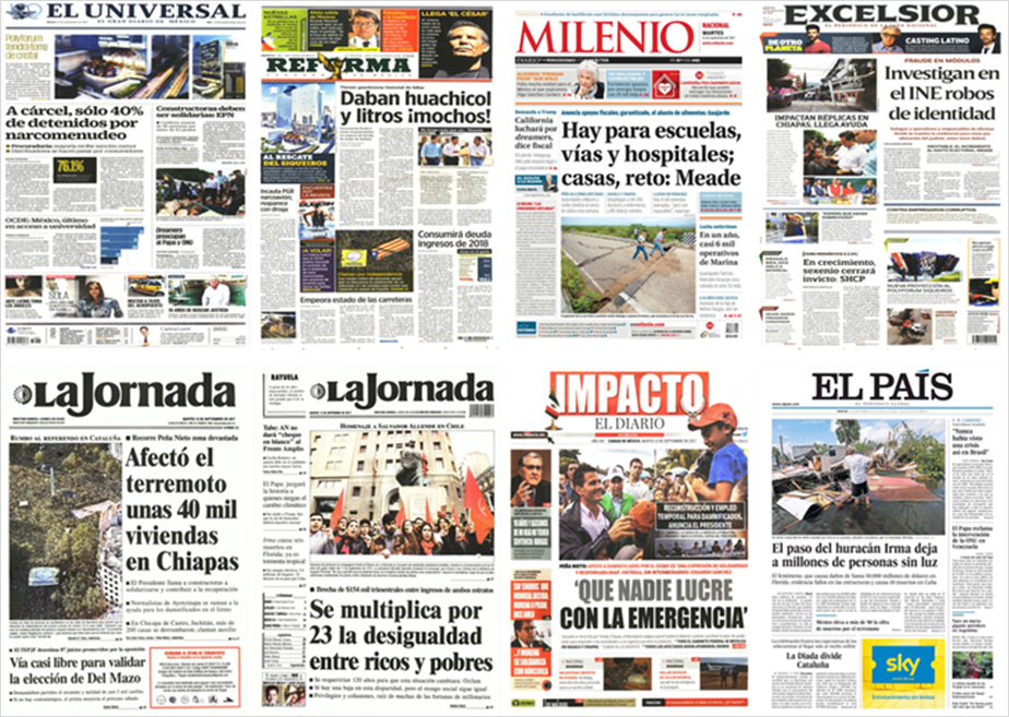 Sismo y huracán Irma en primeras planas