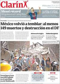 Sismo en México acapara las primeras planas - portadas-20-sept-clarin