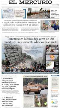 Sismo en México acapara las primeras planas - portadas-20-sept-mercurio