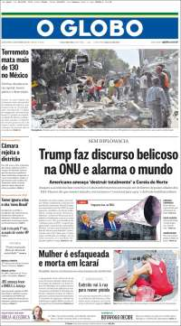 Sismo en México acapara las primeras planas - portadas-20-sept-oglobo
