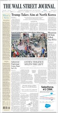 Sismo en México acapara las primeras planas - portadas-20-sept-twsj