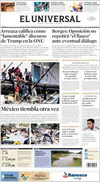 Sismo en México acapara las primeras planas - portadas-20-sept-universal