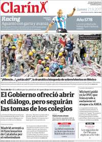 Sismo vuelva a acaparar las primeras planas de México y el mundo - portadas-21-sept-clarin