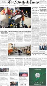 Sismo vuelva a acaparar las primeras planas de México y el mundo - portadas-21-sept-nyt