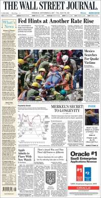 Sismo vuelva a acaparar las primeras planas de México y el mundo - portadas-21-sept-twsj