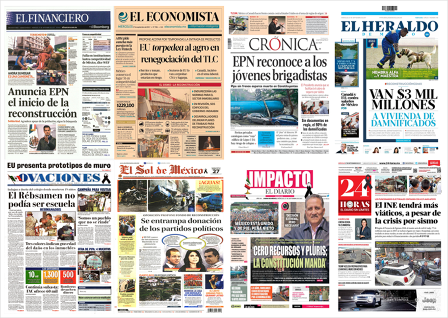 Sismo y Puerto Rico en primeras planas del miércoles - portadas-27-sept1