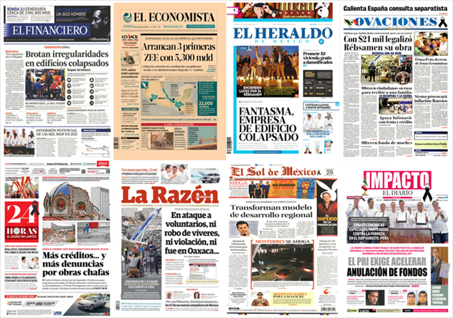 Colegio Enrique Rébsamen y Steve Scalise en primeras planas - portadas-29-sept1