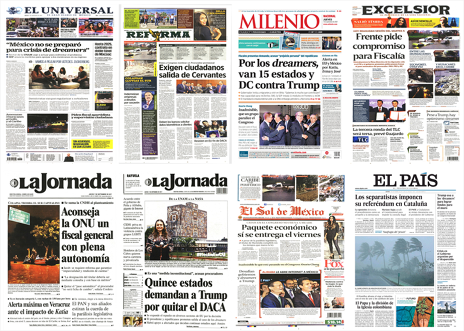 DACA y huracán Irma en primeras planas DACA y huracán Irma en primeras planas