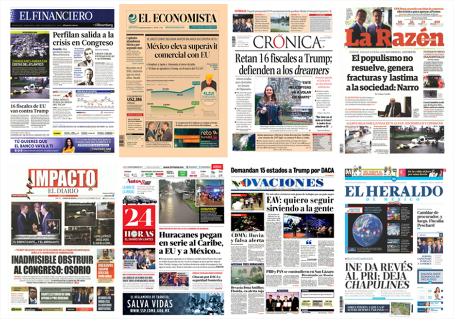 DACA y huracán Irma en primeras planas - portadas-7-sept1