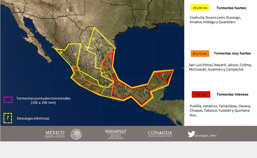 Continuarán las tormentas en el occidente, centro y sur de México - 0210-2