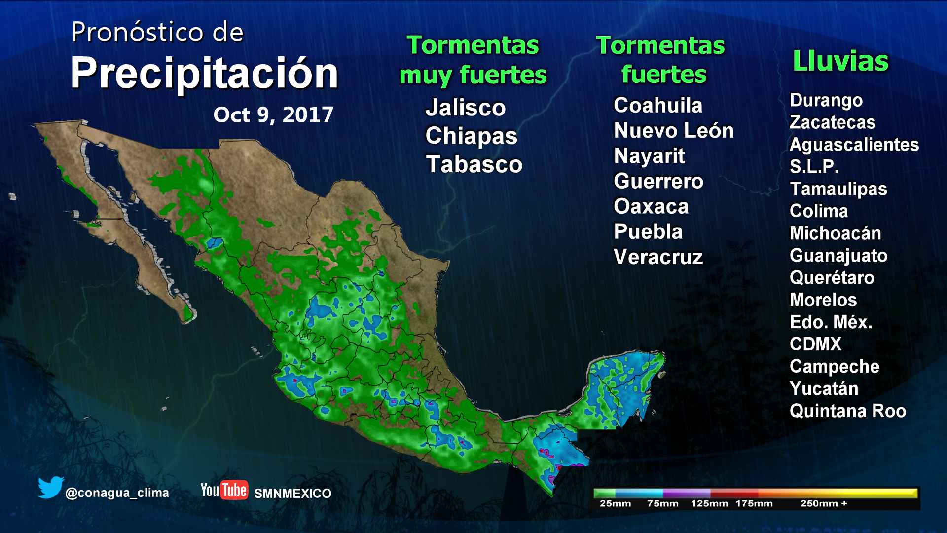 Lluvias abarcarán la mayor parte del país - 0910-2
