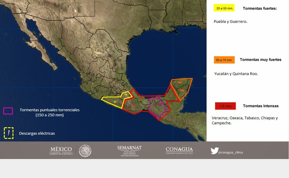 Continuarán las tormentas fuertes en el sur y sureste del país - 2510-2