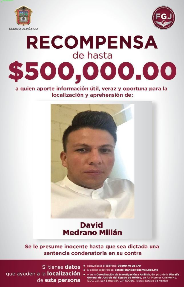 Ofrecen recompensa por información sobre asesinato de Tultepec - Asesino-Tultepec-David-Medrano-Millán