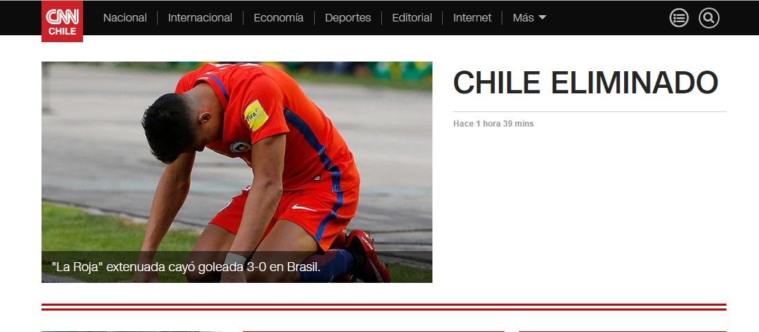 Eliminación de La Roja en las portadas de medios chilenos - Chile-Portada-CNN-Chile