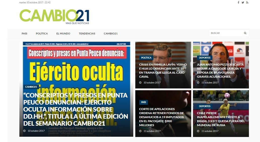 Eliminación de La Roja en las portadas de medios chilenos - Chile-Portada-Cambio-21