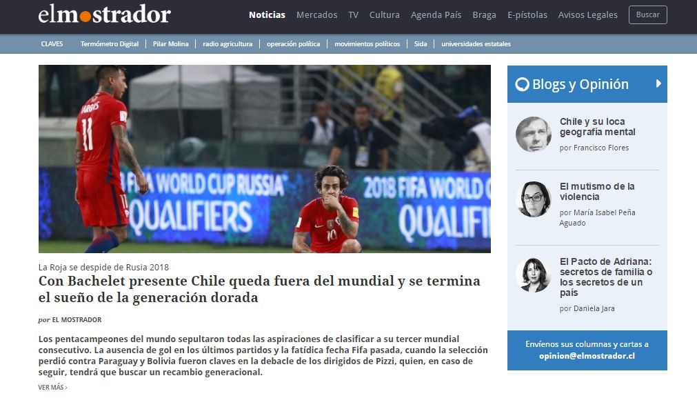Eliminación de La Roja en las portadas de medios chilenos - Chile-Portada-El-Mostrador