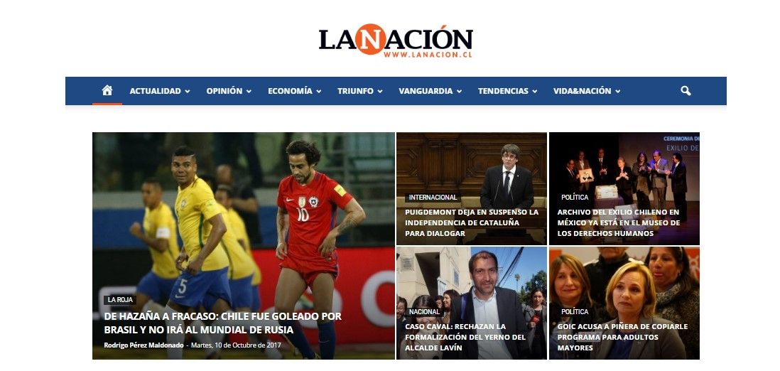 Eliminación de La Roja en las portadas de medios chilenos - Chile-Portada-La-Nación