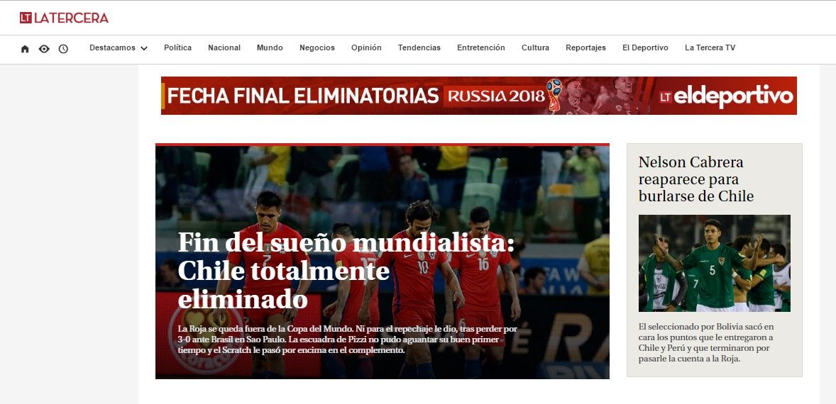 Eliminación de La Roja en las portadas de medios chilenos - Chile-Portada-La-Tercera