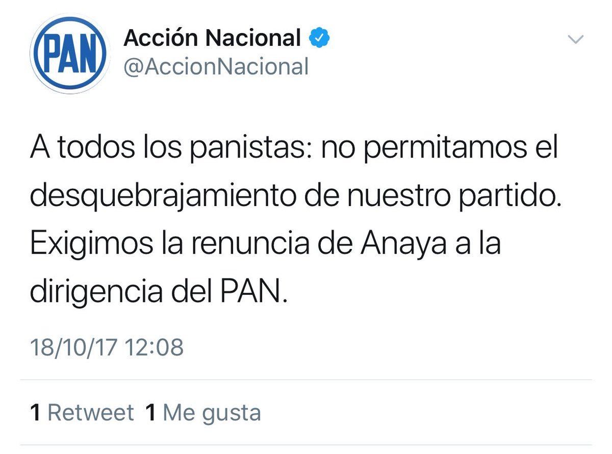 Cuenta de Twitter del PAN exige renuncia de Anaya - PAN