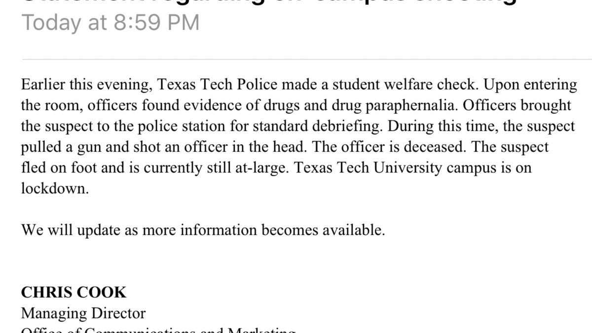 Asesinan a policía en universidad de Texas - Texas-matan-a-policía-Comunicado