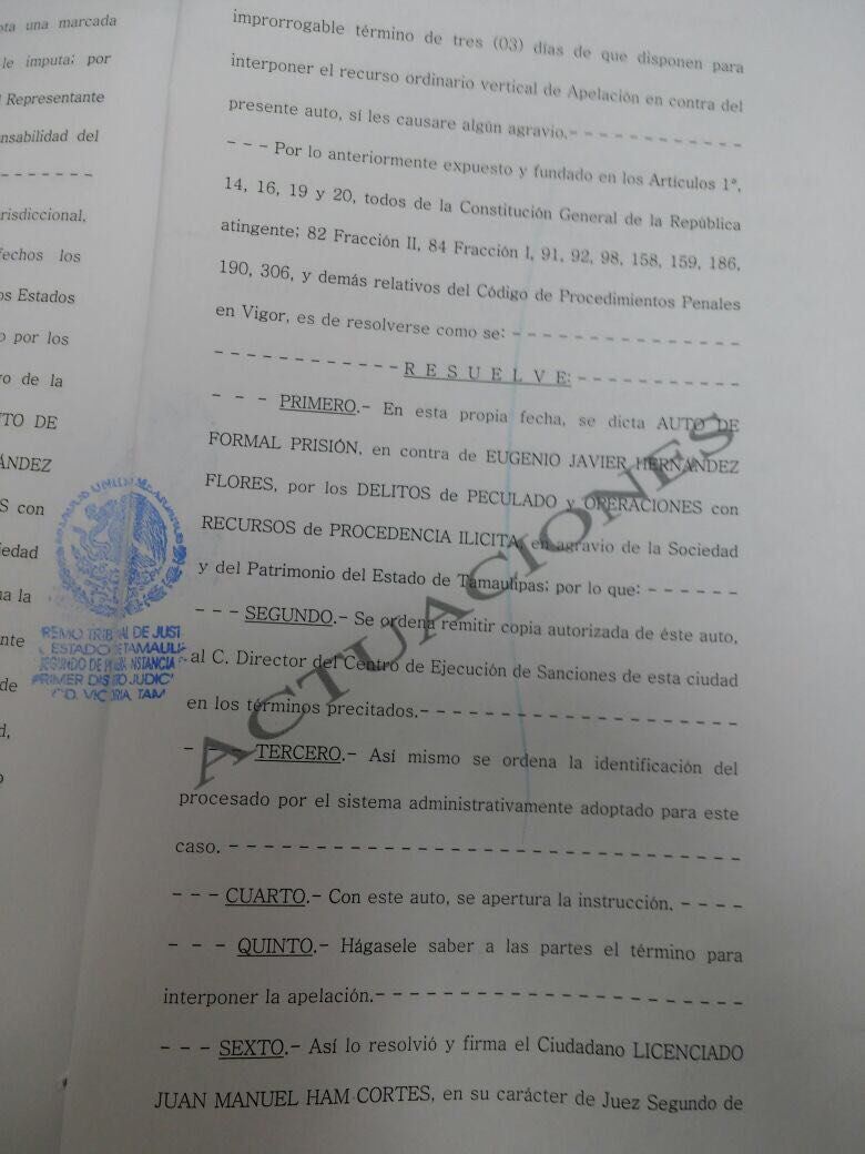 Dictan auto de formal prisión en contra de Eugenio Hernández - auto-de-formal-prisión