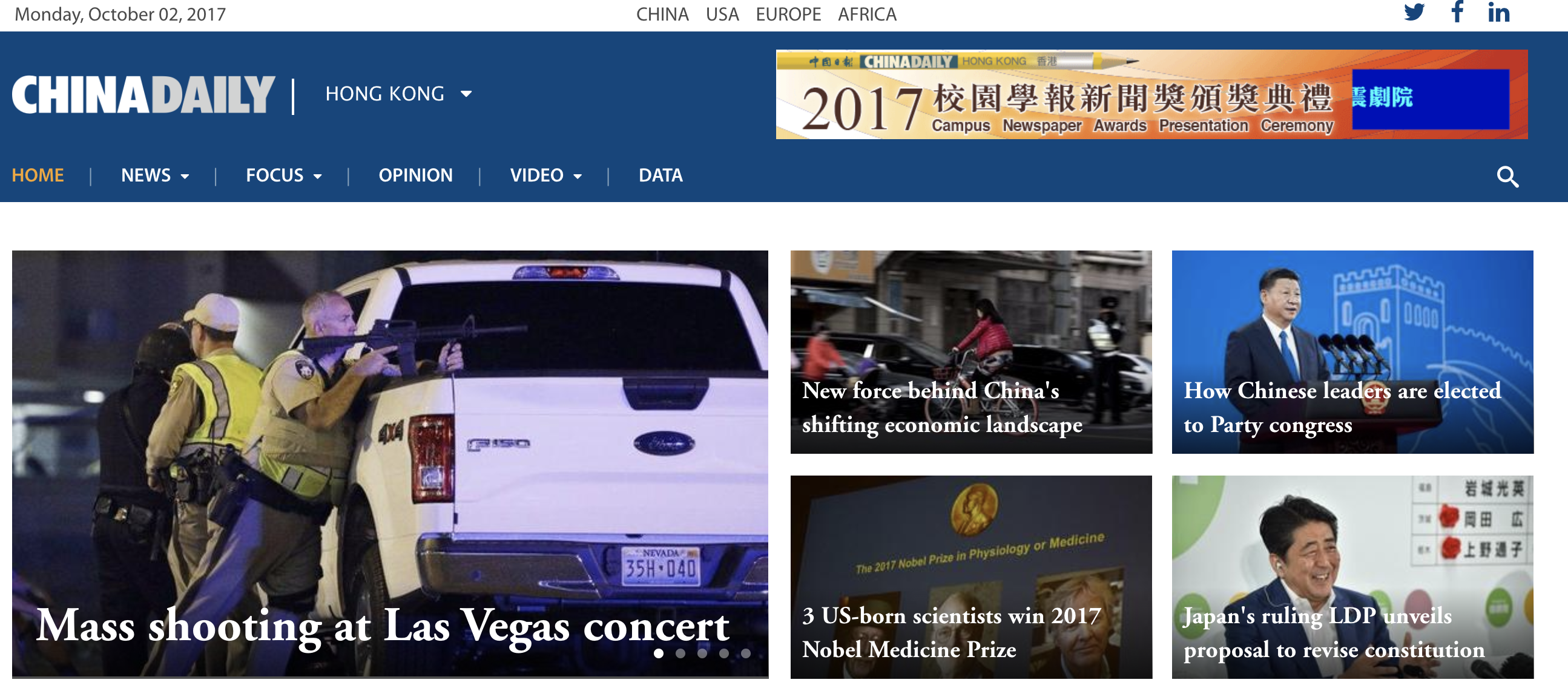 La reacción de los medios en el mundo por el ataque en Las Vegas - china-daily