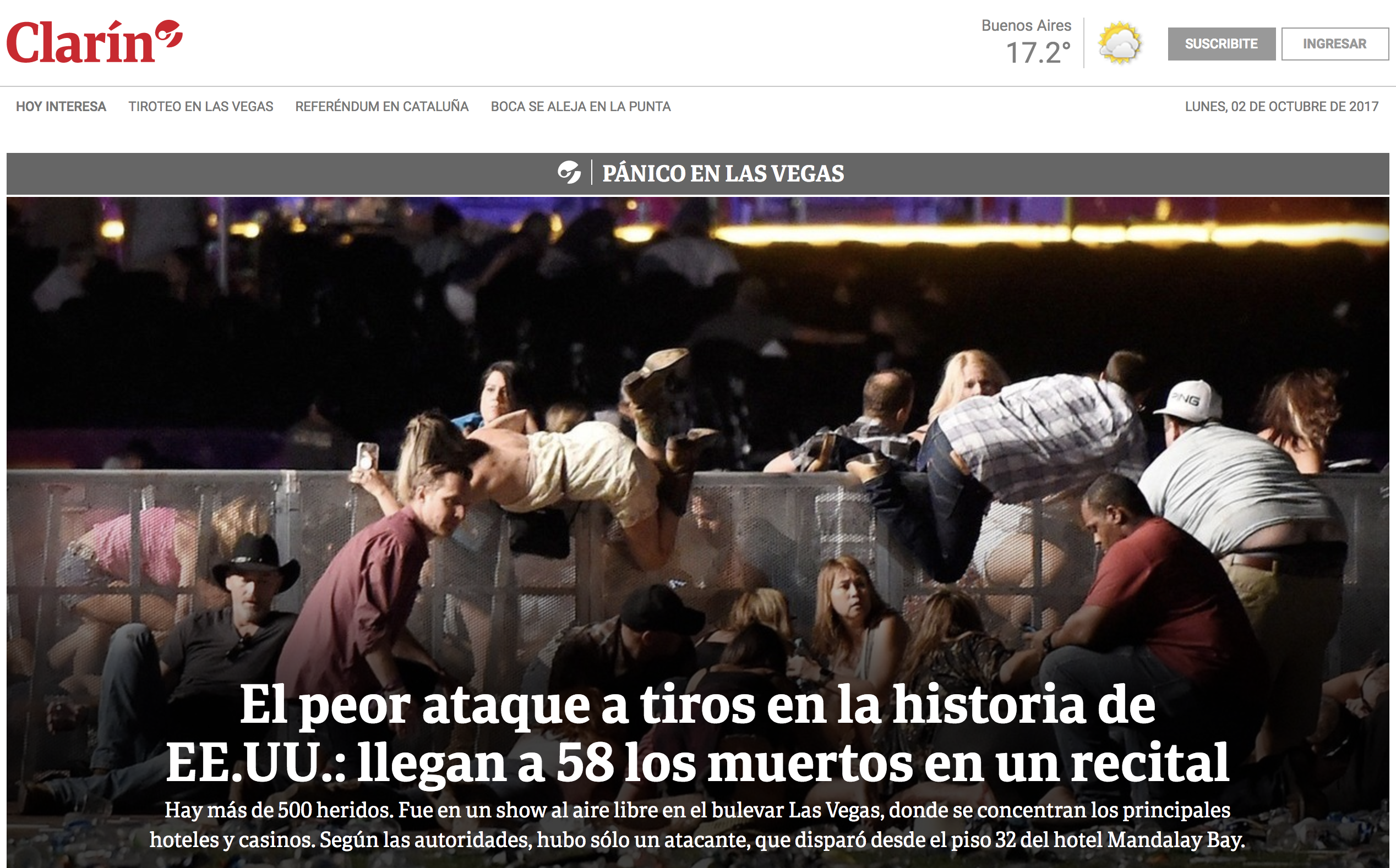 La reacción de los medios en el mundo por el ataque en Las Vegas - clarín