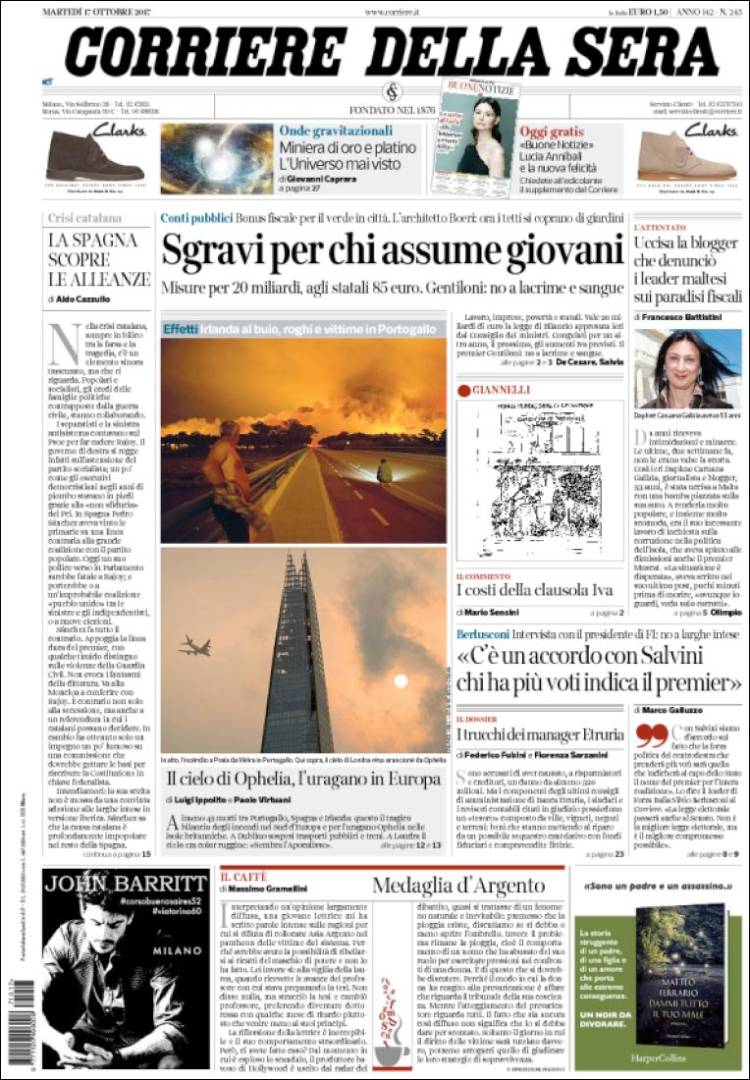 Peña Nieto y la PGR en las portadas del martes - corriere-della-sera