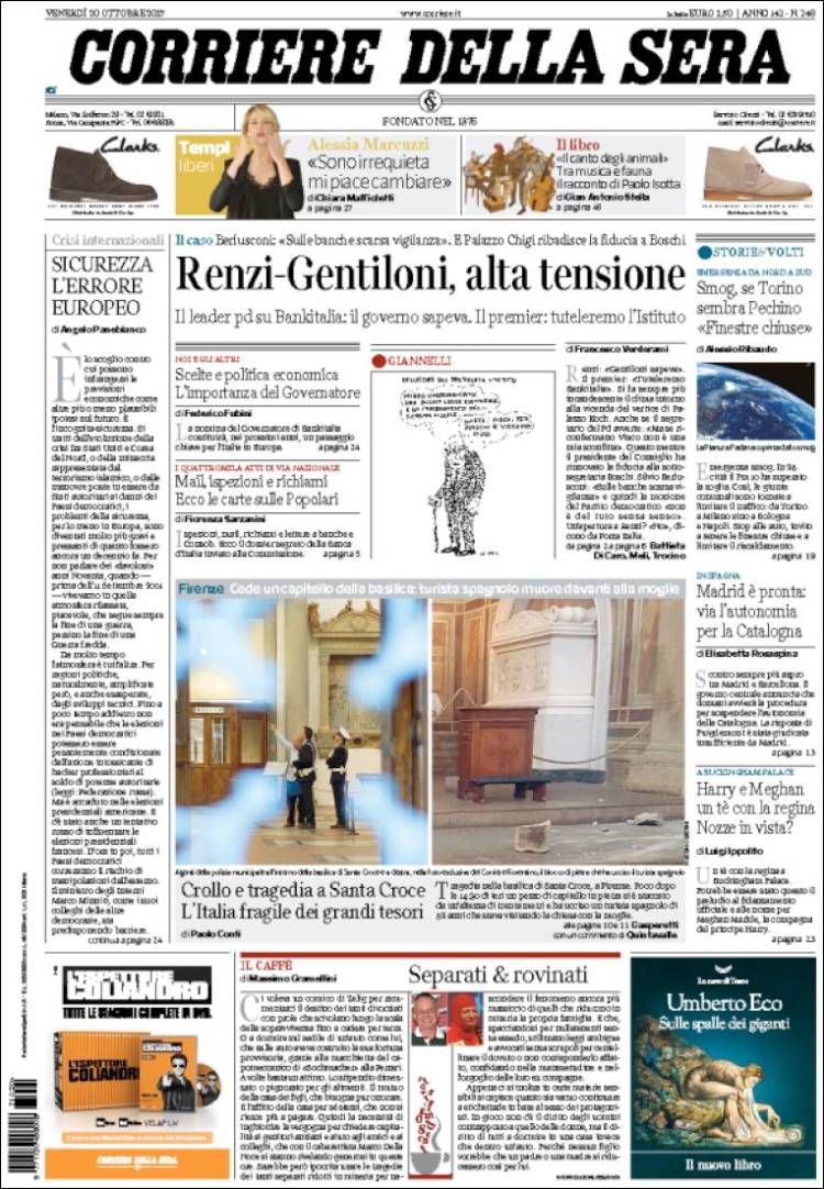 Sismo y TLC en las primeras planas del viernes - corriere