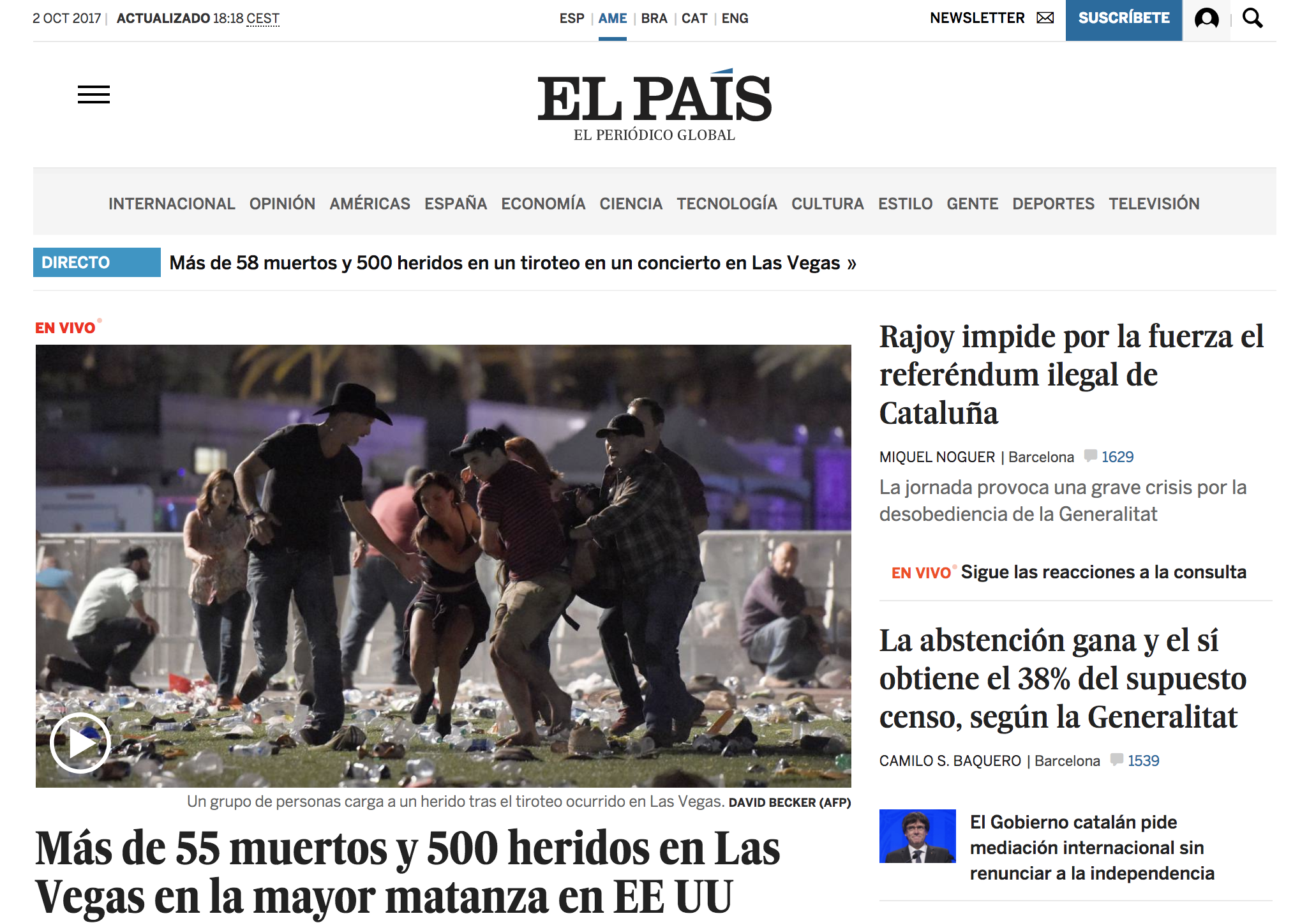 La reacción de los medios en el mundo por el ataque en Las Vegas - el-pais2