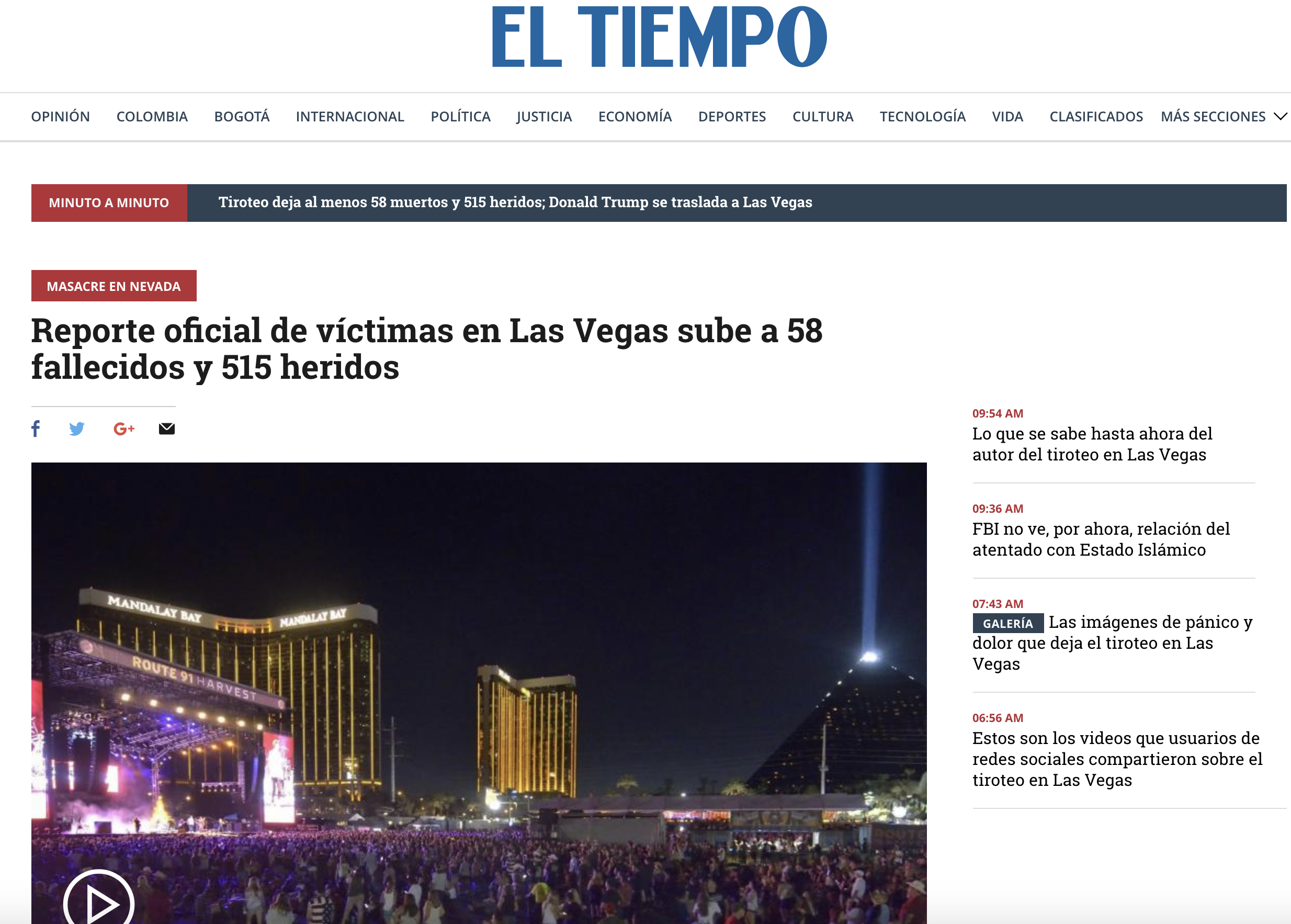La reacción de los medios en el mundo por el ataque en Las Vegas - el-tiempo